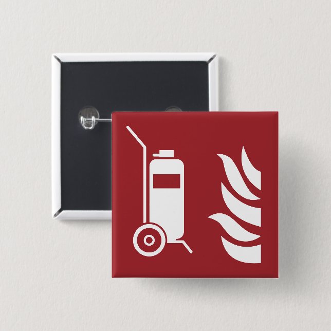 Wheeled Fire Extinguisher Safety Sign 2 Inch Square Button (Front & Back)