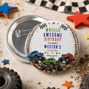 Wheelie Awesome Monster Truck 4Th Birthday boy 2 Inch Round Button