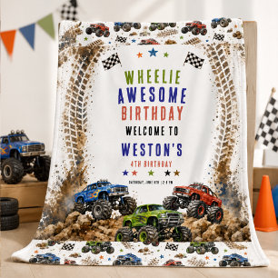Wheelie Awesome Monster Truck 4Th Birthday boy Banner