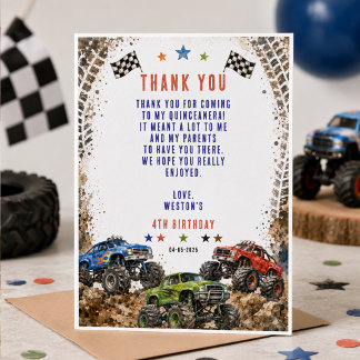 Wheelie Awesome Monster Truck 4Th Birthday boy Thank You Card