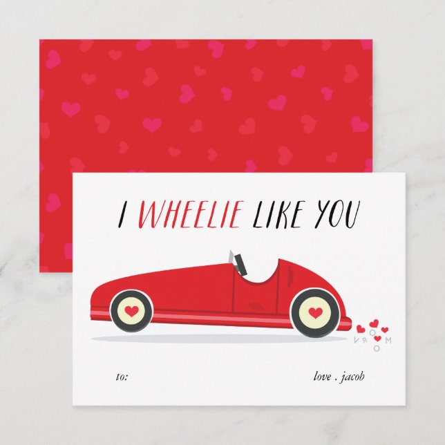 Wheelie Like you classroom valentine's day card (Front/Back)