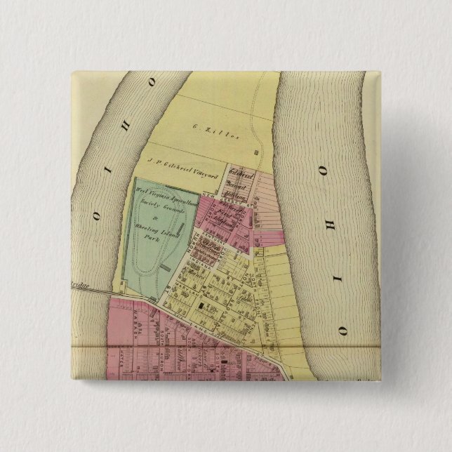 Wheeling Island 2 Inch Square Button (Front)
