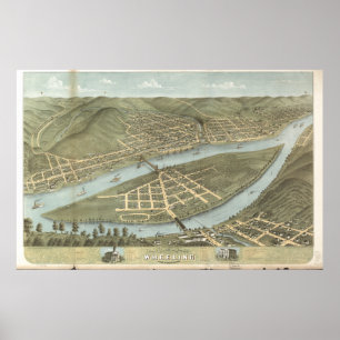 Wheeling W. Virginia 1870 Antique Panoramic Map Poster