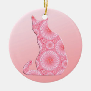 "Wheels of Light" Cat - coral pink Ceramic Ornament