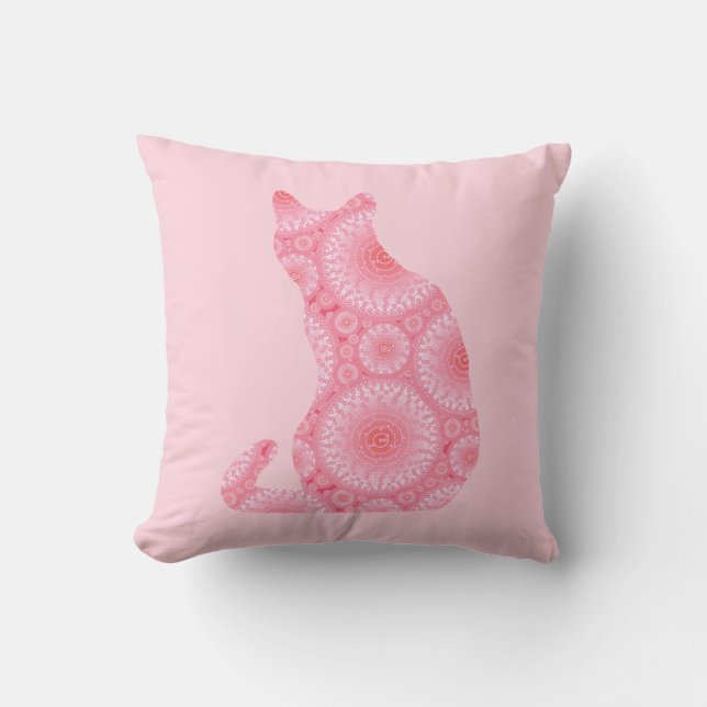"Wheels of Light" Cat - coral pink Throw Pillow (Front)