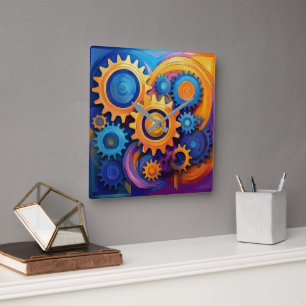 Wheels of live square wall clock