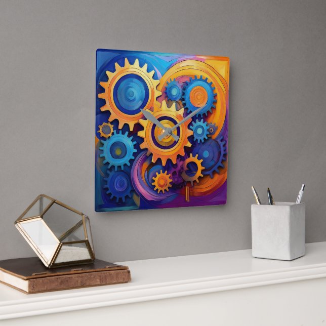 Wheels of live square wall clock (Office)