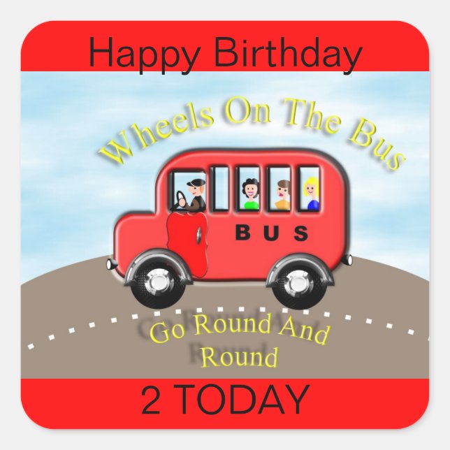Wheels on the Bus Red Label Sticker Cake Topper (Front)
