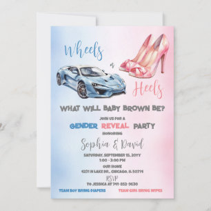 Wheels or Heels Gender Reveal Party Invitation