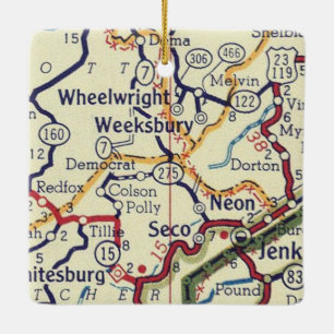 Wheelwright KY Vintage Map Ceramic Ornament
