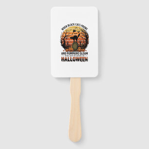 When Black Cats Prowl Halloween Cat Tombstone Pump Hand Fan