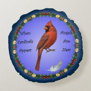 When Cardinals Appear,  Angels Are Near, Christmas Round Pillow