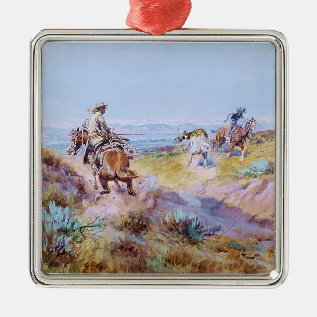 “When Cows Were Wild” by Charles M Russell Metal Ornament (Front)