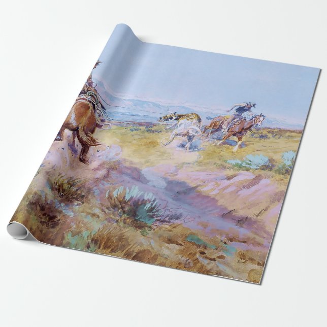 “When Cows Were Wild” by Charles M Russell Wrapping Paper (Unrolled)