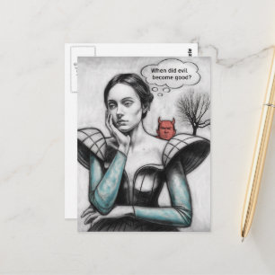 When Did Evil Become Good Woman Thinking Devil  Postcard