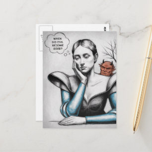 When Did Evil Become Good Woman Thinking Devil Postcard