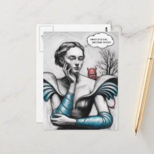 When Did Evil Become Good Woman Thinking Devil Postcard