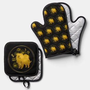 WHEN DRAGONS FLY - Chow -Oven Mitt and Pot Holders Oven Mitt & Pot Holder Set
