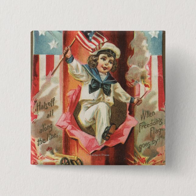 When Freedom Flag Goes By 2 Inch Square Button (Front)