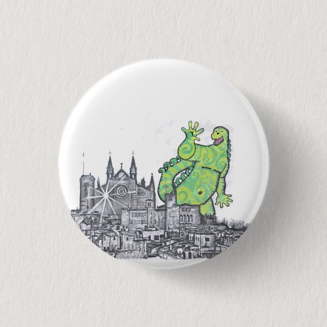 When Godzilla went of Majorca 1 Inch Round Button (Front)