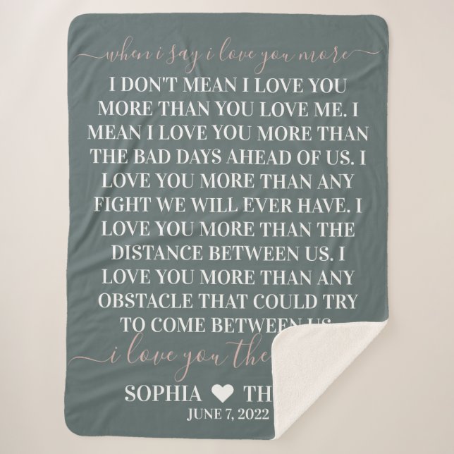 When I say I love you more wedding anniversary gif Sherpa Blanket (Front)