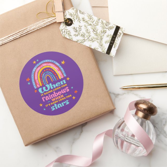 When It Rains Look For Rainbows Classic Round Sticker (Gifting)