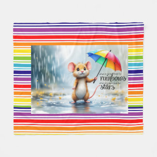 When it rains look for rainbows. Mouse painting Fleece Blanket