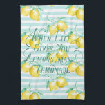 When Life Gives You Lemons | Motivational Quote  Kitchen Towel<br><div class="desc">When life gives you lemons, make lemonade in chic script lettering on lemon print background. Add your custom wording to this design by using the "Edit this design template" boxes on the right hand side of the item, or click the blue "Customize it" button to arrange the text, change the...</div>