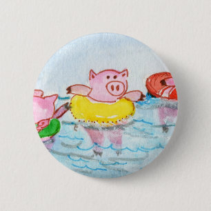 When Piglets Float  - Swimming Pigs 2 Inch Round Button