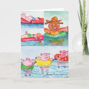 When Piglets Float  - Swimming Pigs Card