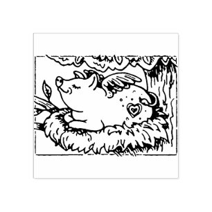 WHEN PIGLETS FLY THEY MAKE NESTS, CUTE FLYING PIG RUBBER STAMP
