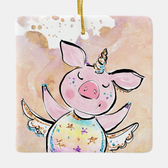 When Pigs Fly, A Magical Pigicorn Ceramic Ornament (Front)