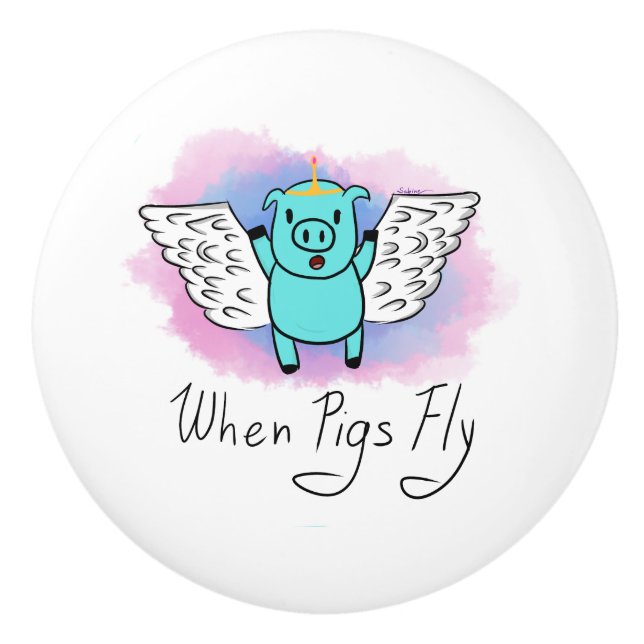 When Pigs Fly Ceramic Knob (Front)
