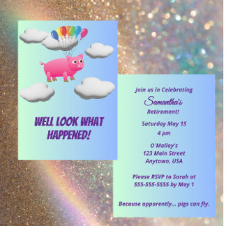 When Pigs Fly, Flying Pig Balloon Party Invitation