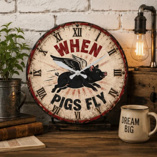When Pigs Fly Funny Farmhouse Large Clock (Creator Uploaded)