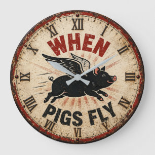 When Pigs Fly Funny Farmhouse Large Clock