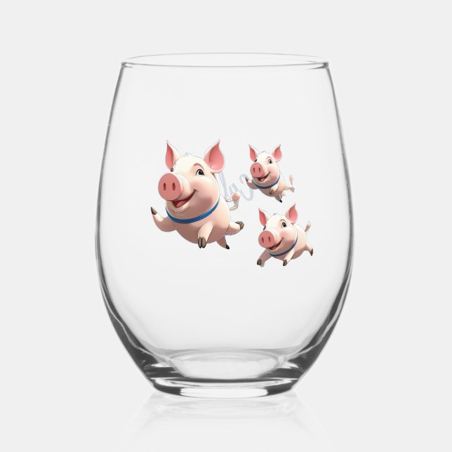 When Pigs Fly Funny Personalized Flying Pigs Stemless Wine Glass (Front)