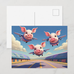 When Pigs Fly Funny Pigs Airport Postcard