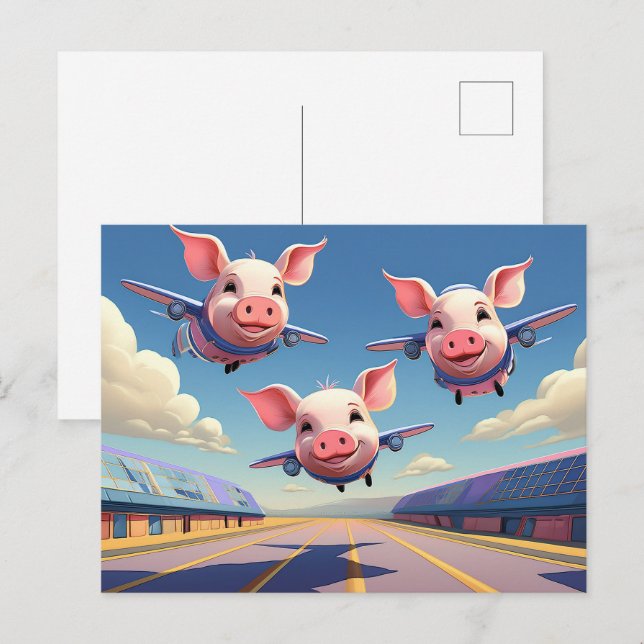 When Pigs Fly Funny Pigs Airport Postcard (Front/Back)