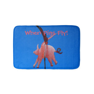When Pigs Fly Funny, Whimsical Bathroom Decor Bath Mat