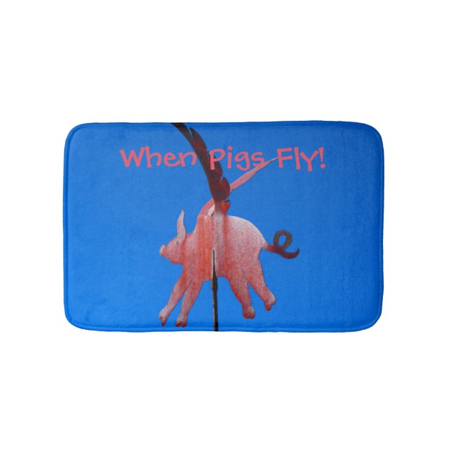 When Pigs Fly Funny, Whimsical Bathroom Decor Bath Mat (Front)