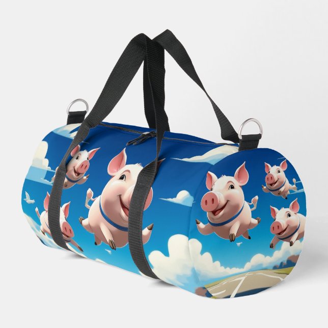 When Pigs Fly Funny Winged Pigs Duffle Bag (Left Corner)