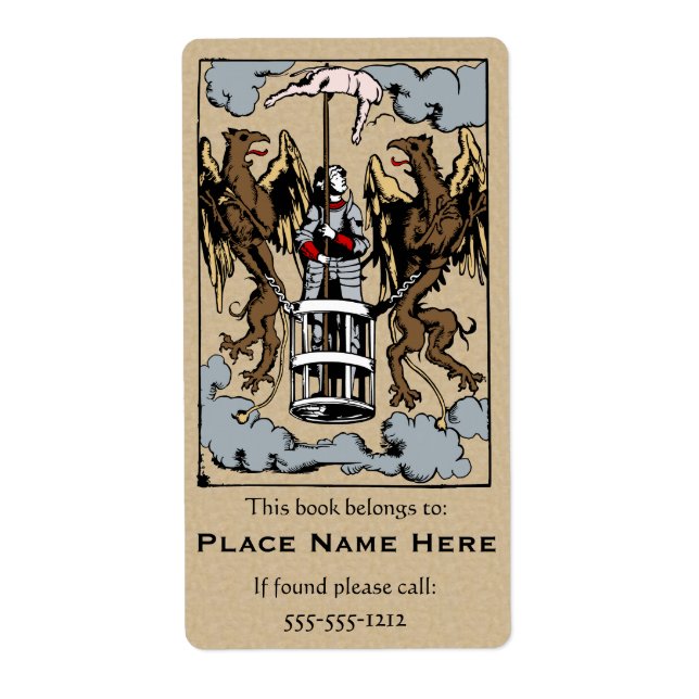 When Pigs Fly Medieval Woodcut Bookplate Label (Front)