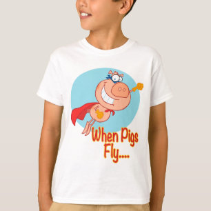 when pigs fly super hero flying piggy pig cartoon T-Shirt