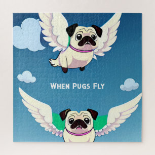 When Pugs Fly Funny and Cute Pugs Fly Through Sky Jigsaw Puzzle