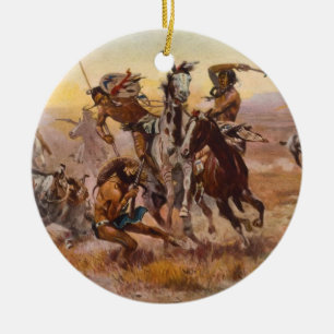 When Sioux and Blackfeet Met by Charles M. Russell Ceramic Ornament