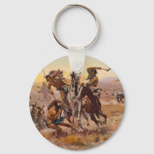 When Sioux and Blackfeet Met by Charles M. Russell Keychain
