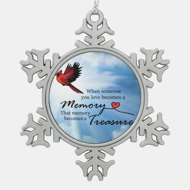 When someone you love, Cardinal Snowflake Pewter Christmas Ornament (Front)