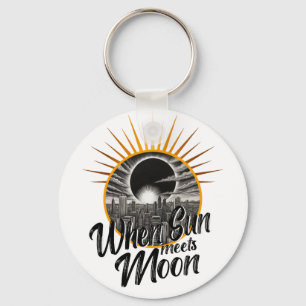 When Sun Meets Moon, Black Skyline Solar Eclipse Keychain