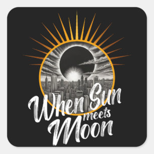 When Sun Meets Moon, Black White Eclipse Square Sticker